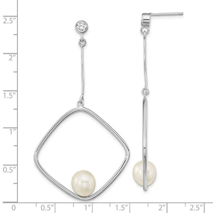 Sterlingsilber Rhodiniert 7-8mm Weiß Rice Fwc Perle Zirkonia Ohrhänger