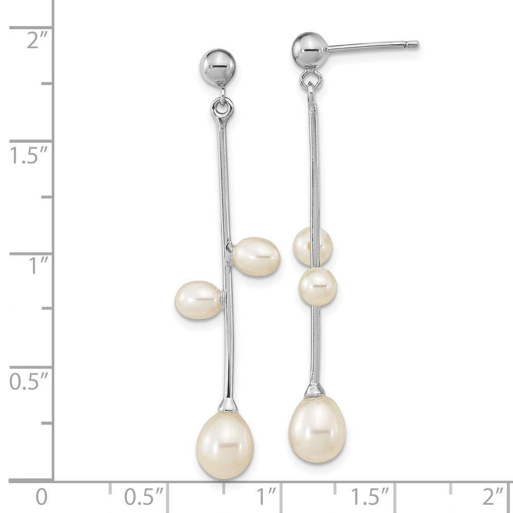 Sterlingsilber Rhodiniert 4-7mm Weiß Rice Fwc Perle Stecker Ohrhänger