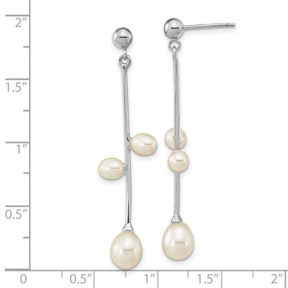 Sterlingsilber Rhodiniert 4-7mm Weiß Rice Fwc Perle Stecker Ohrhänger