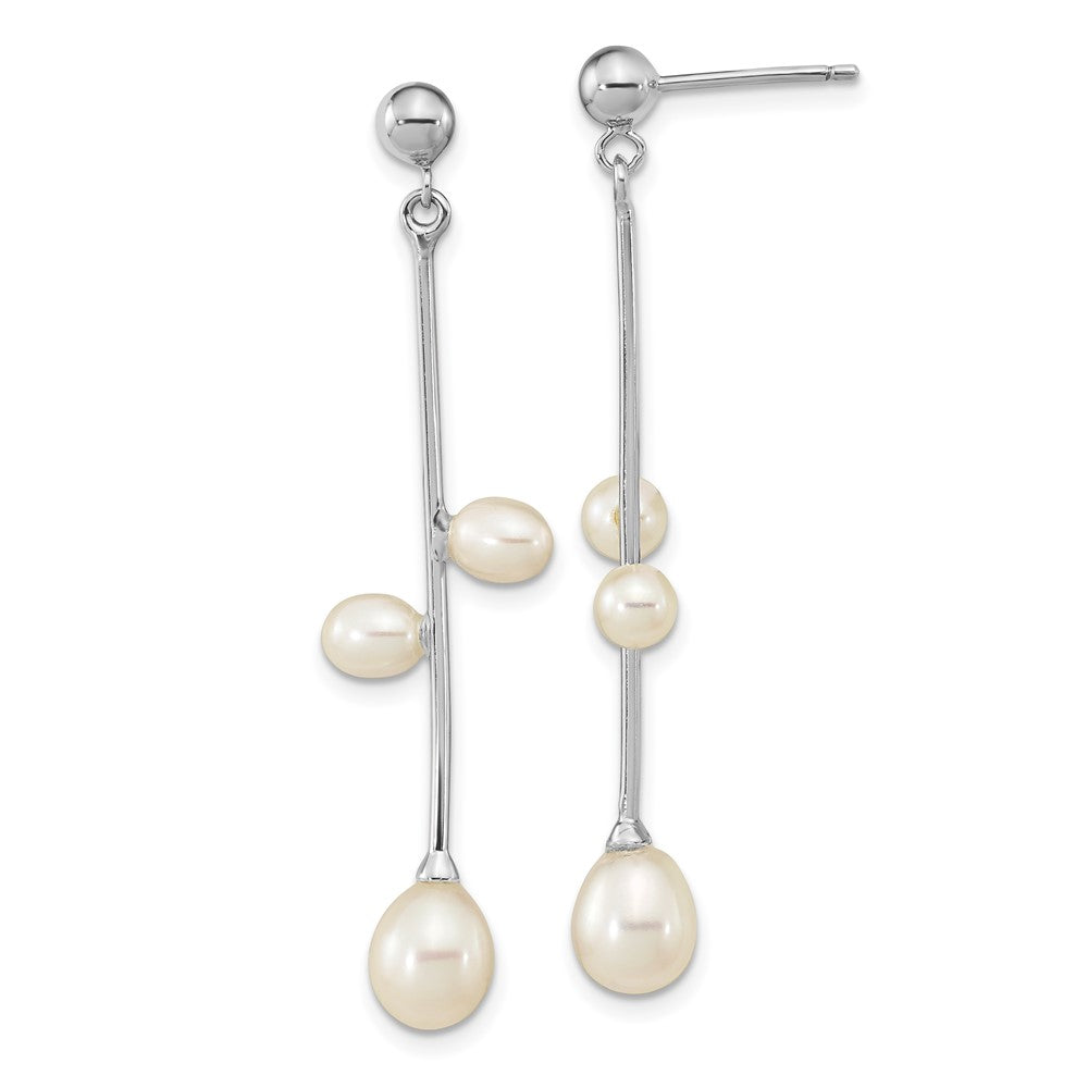 Sterlingsilber Rhodiniert 4-7mm Weiß Rice Fwc Perle Stecker Ohrhänger