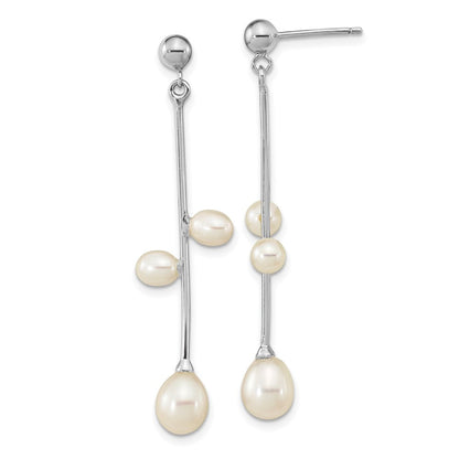 Sterlingsilber Rhodiniert 4-7mm Weiß Rice Fwc Perle Stecker Ohrhänger