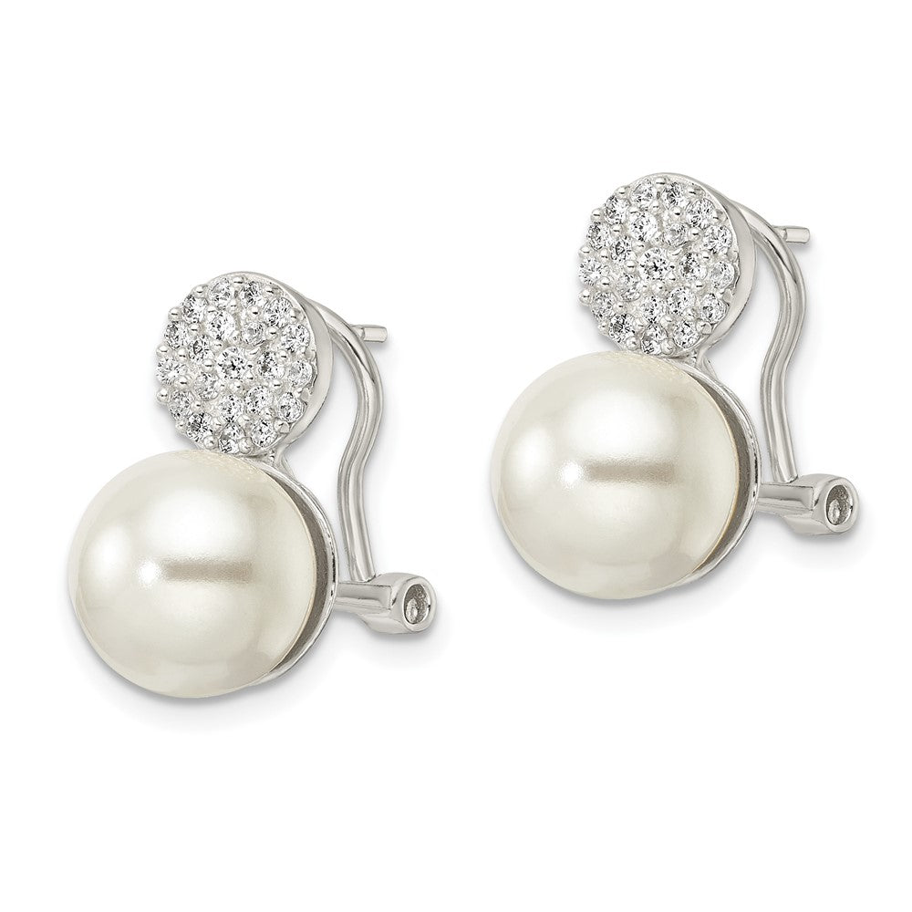 Sterlingsilber Imitat Muschel Perle und Zirkonia Omega Rückseite Ohrringe