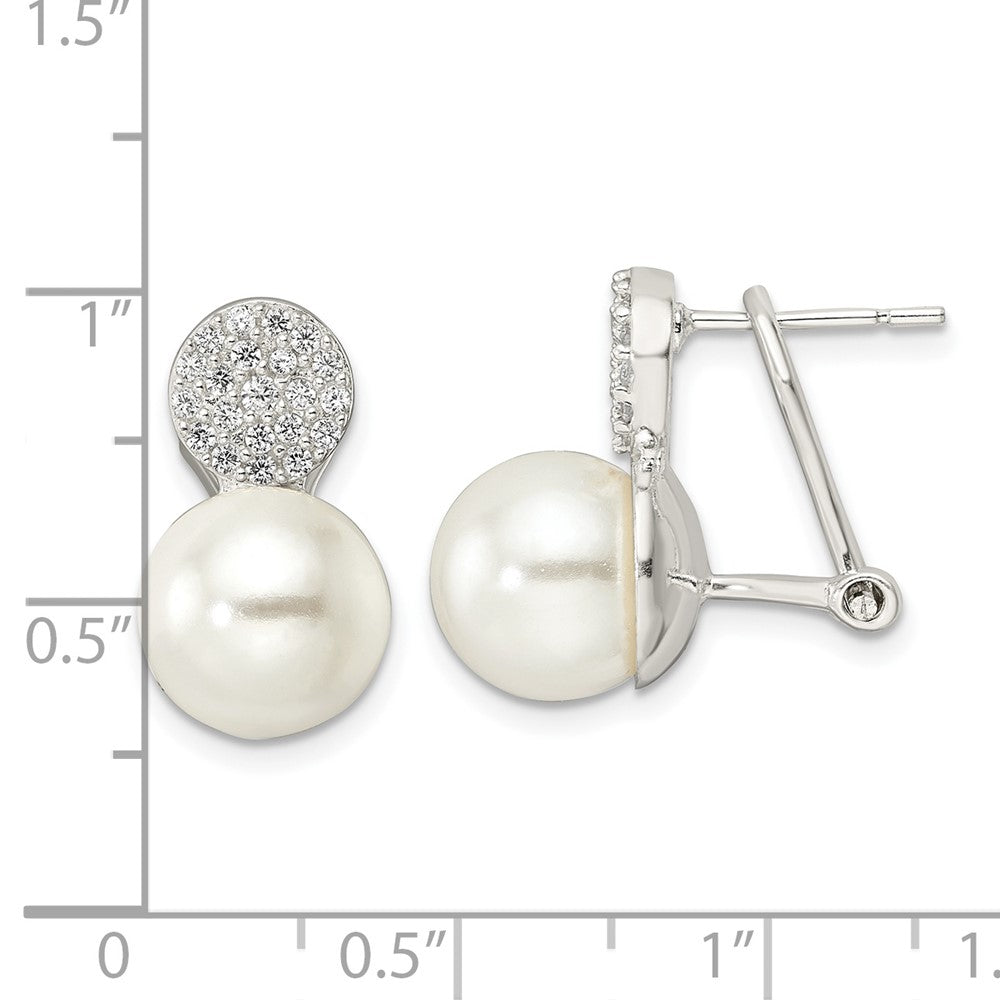 Sterlingsilber Imitat Muschel Perle und Zirkonia Omega Rückseite Ohrringe