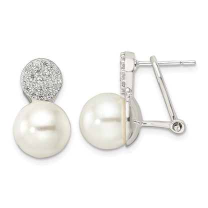 Sterlingsilber Imitat Muschel Perle und Zirkonia Omega Rückseite Ohrringe