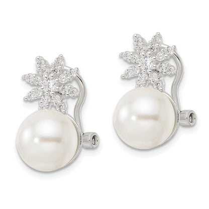 Sterlingsilber Imitat Muschel Perle und Zirkonia Blumen Omega Rückseite Ohrringe