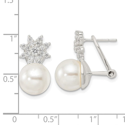 Sterlingsilber Imitat Muschel Perle und Zirkonia Blumen Omega Rückseite Ohrringe