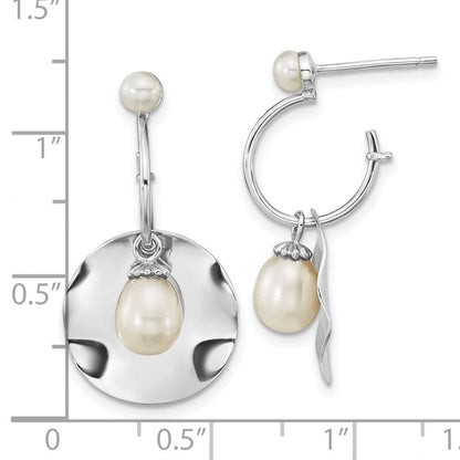 Sterlingsilber Rhodiniert 3-6mm Weiß Rice Fwc Perle Ohrhänger