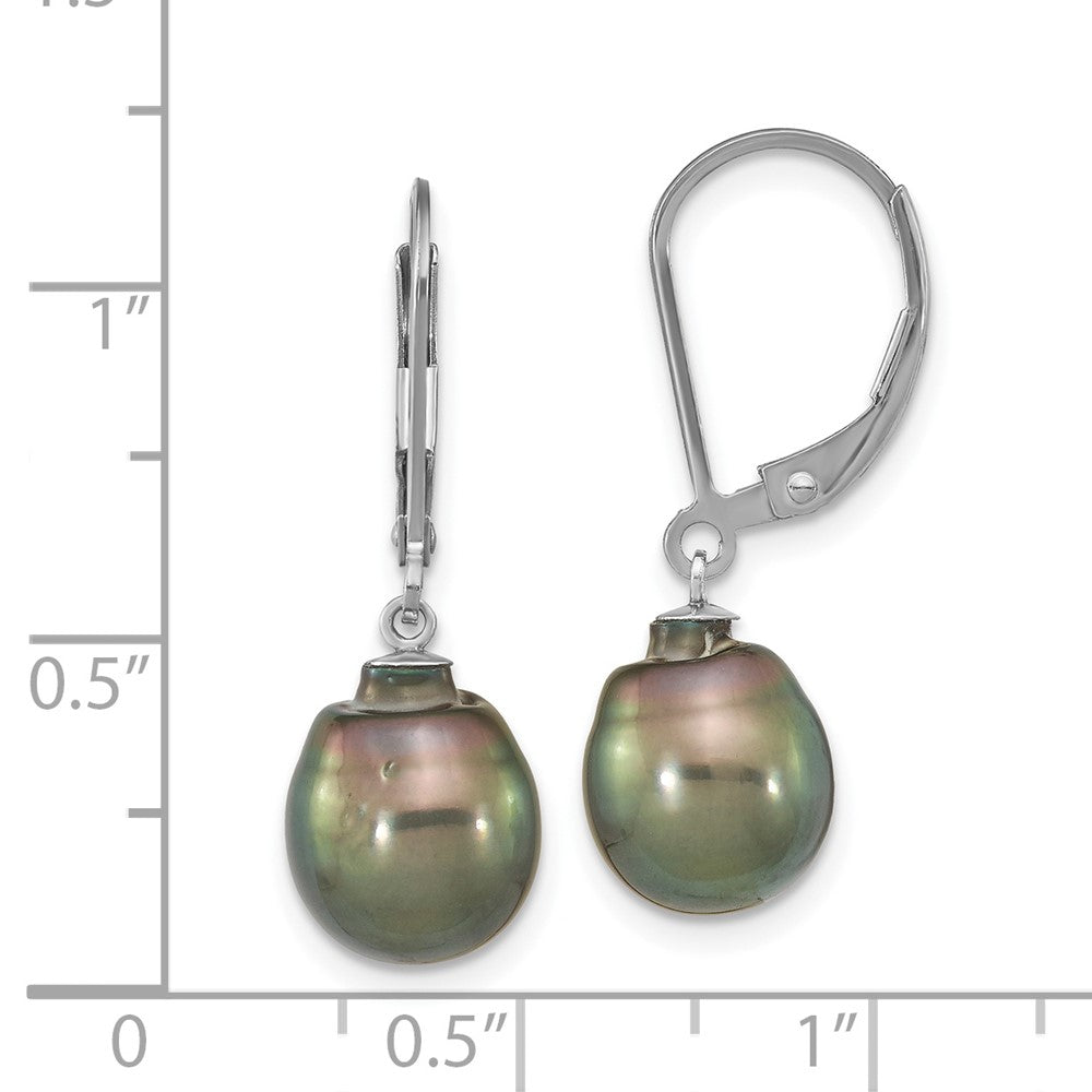 Sterlingsilber Rhodiniert Poliert 9-10mm Tahitian Salzwasser Perle Brisur Ohrhänger