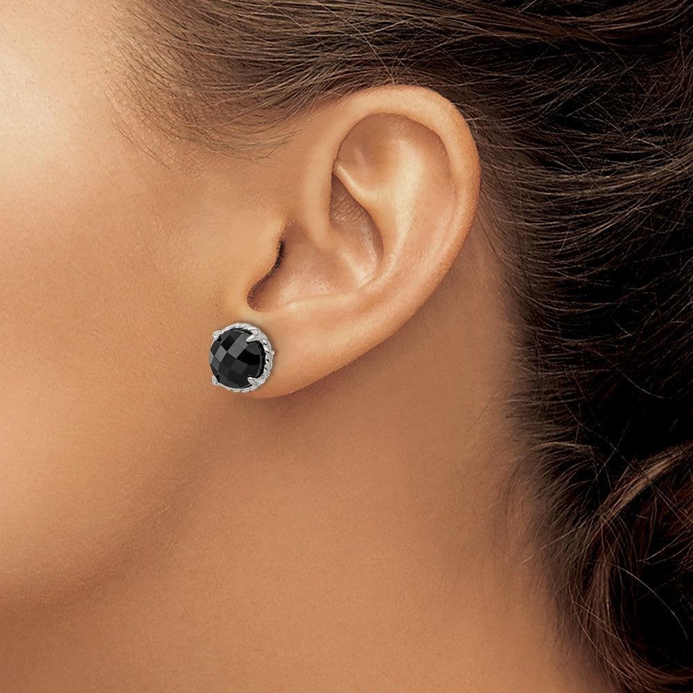 Sterlingsilber Poliert & Gedreht Kante Rund Onyx Ohrstecker
