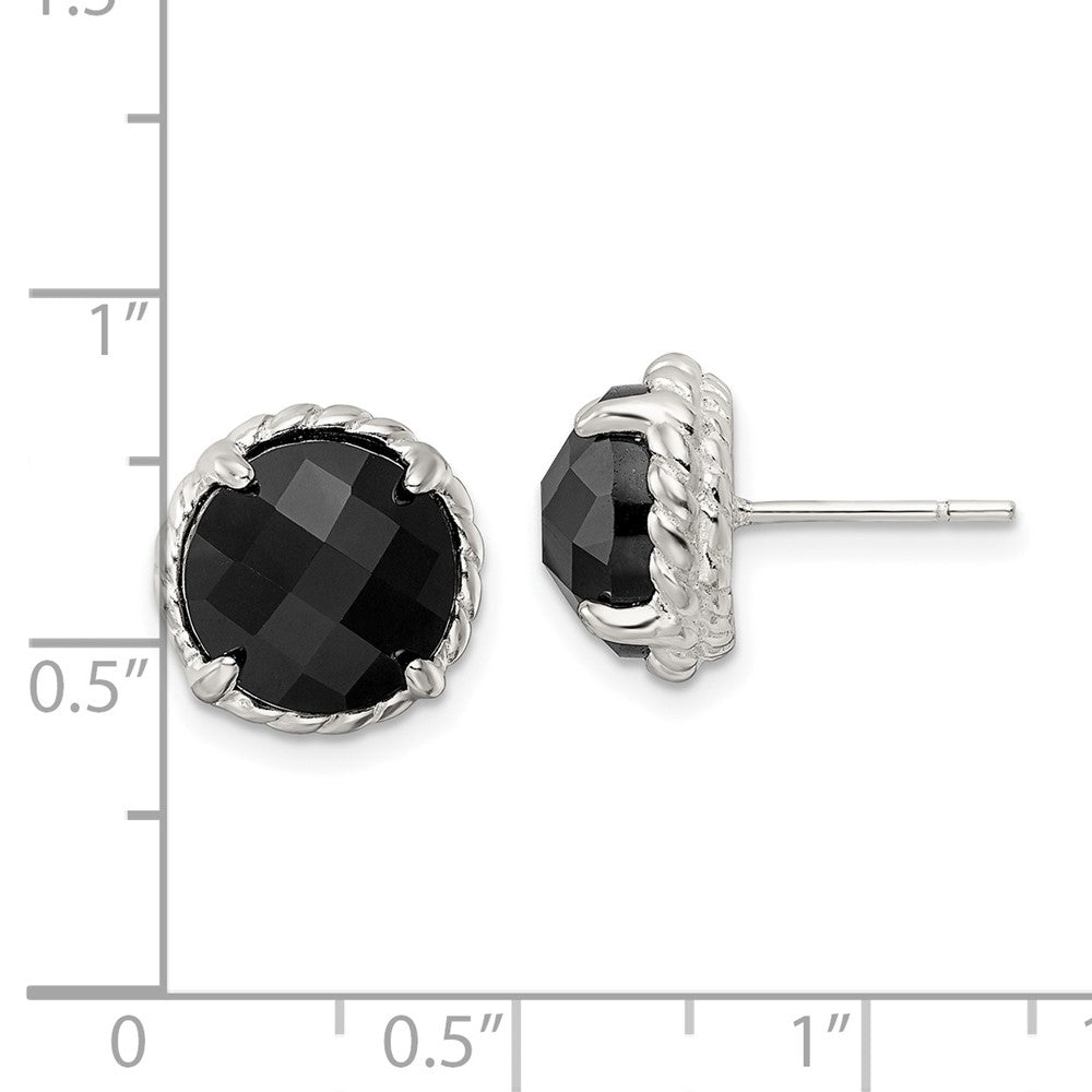 Sterlingsilber Poliert & Gedreht Kante Rund Onyx Ohrstecker