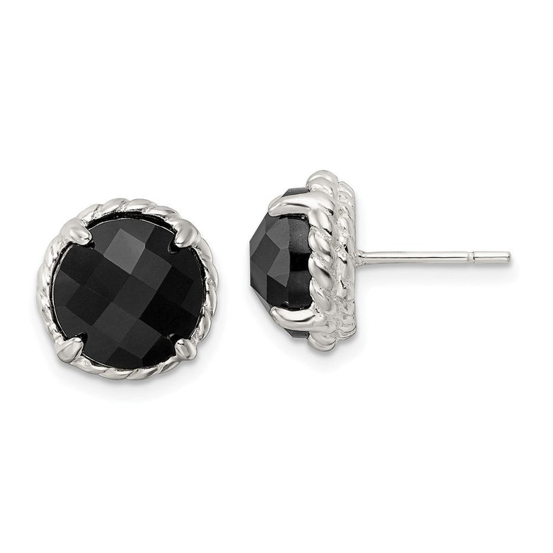 Sterlingsilber Poliert & Gedreht Kante Rund Onyx Ohrstecker