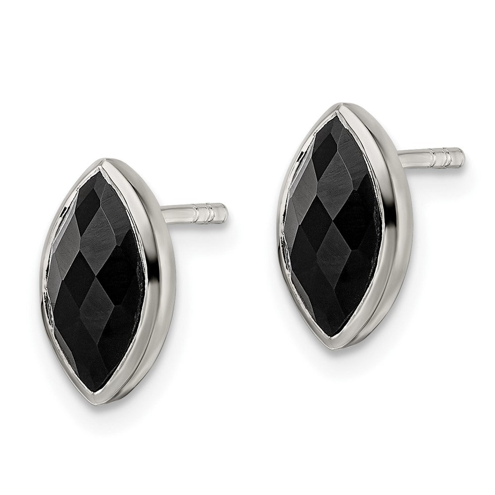 Sterlingsilber Poliert Marquise Onyx Ohrstecker