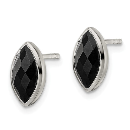 Sterlingsilber Poliert Marquise Onyx Ohrstecker
