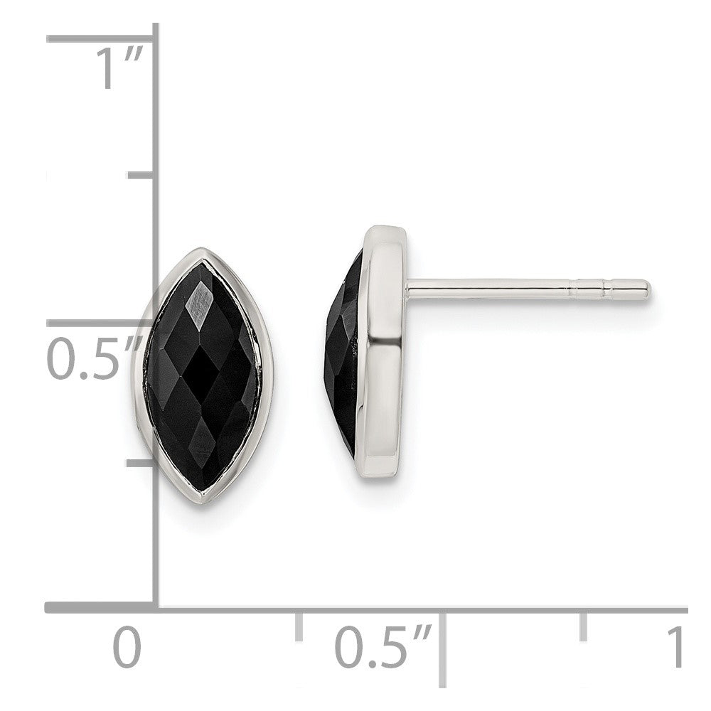 Sterlingsilber Poliert Marquise Onyx Ohrstecker