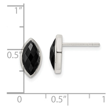 Sterlingsilber Poliert Marquise Onyx Ohrstecker