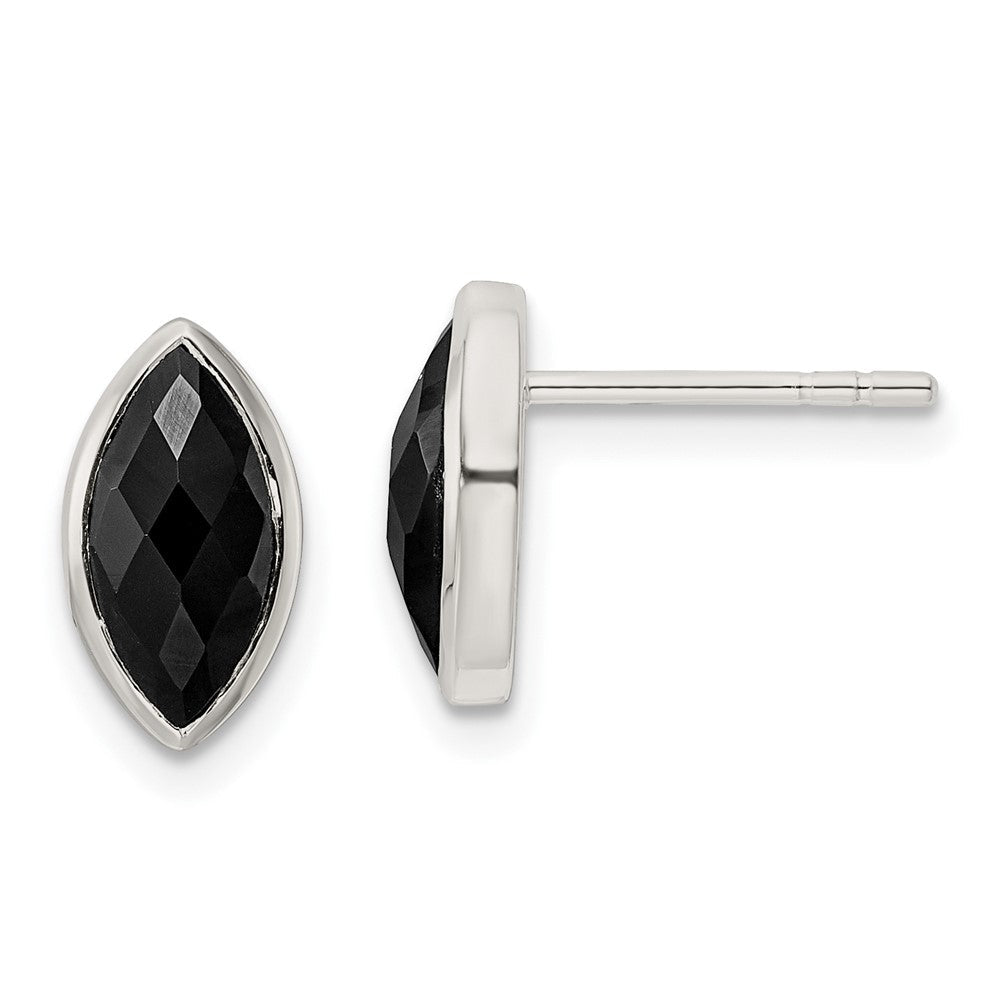 Sterlingsilber Poliert Marquise Onyx Ohrstecker