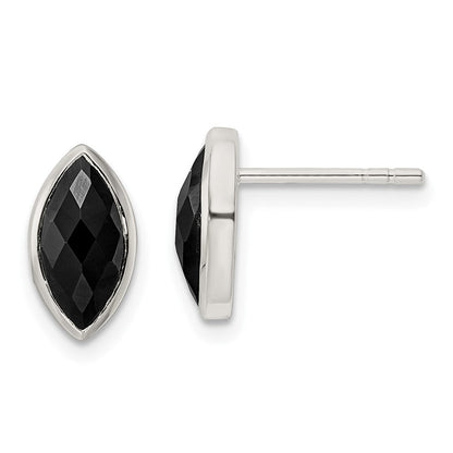 Sterlingsilber Poliert Marquise Onyx Ohrstecker
