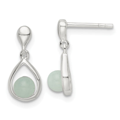 Sterlingsilber Poliert Licht Blau Quartzite Tropfen Stecker Ohrhänger
