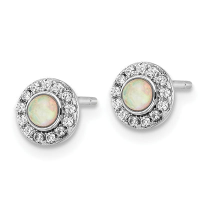 Sterlingsilber Rhodiniert Poliert Erzeugt Opal & Zirkonia Heiligenschein Ohrstecker