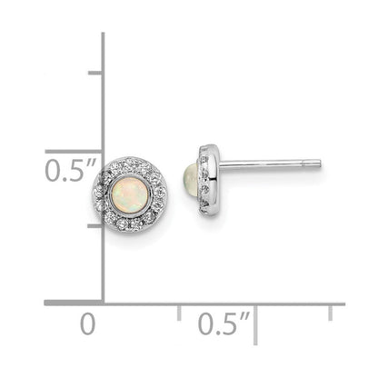 Sterlingsilber Rhodiniert Poliert Erzeugt Opal & Zirkonia Heiligenschein Ohrstecker