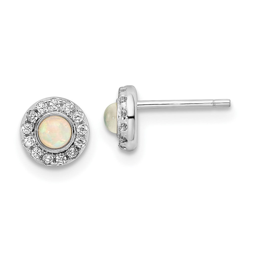 Sterlingsilber Rhodiniert Poliert Erzeugt Opal & Zirkonia Heiligenschein Ohrstecker