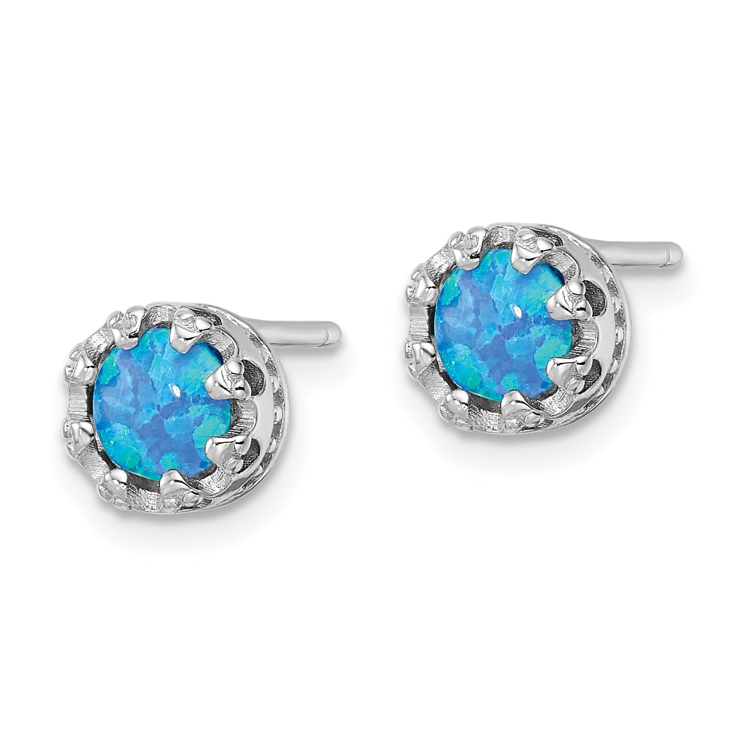 Sterlingsilber Rhodiniert Poliert Blau Erzeugt Opal Ohrstecker