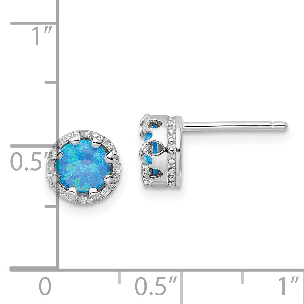Sterlingsilber Rhodiniert Poliert Blau Erzeugt Opal Ohrstecker