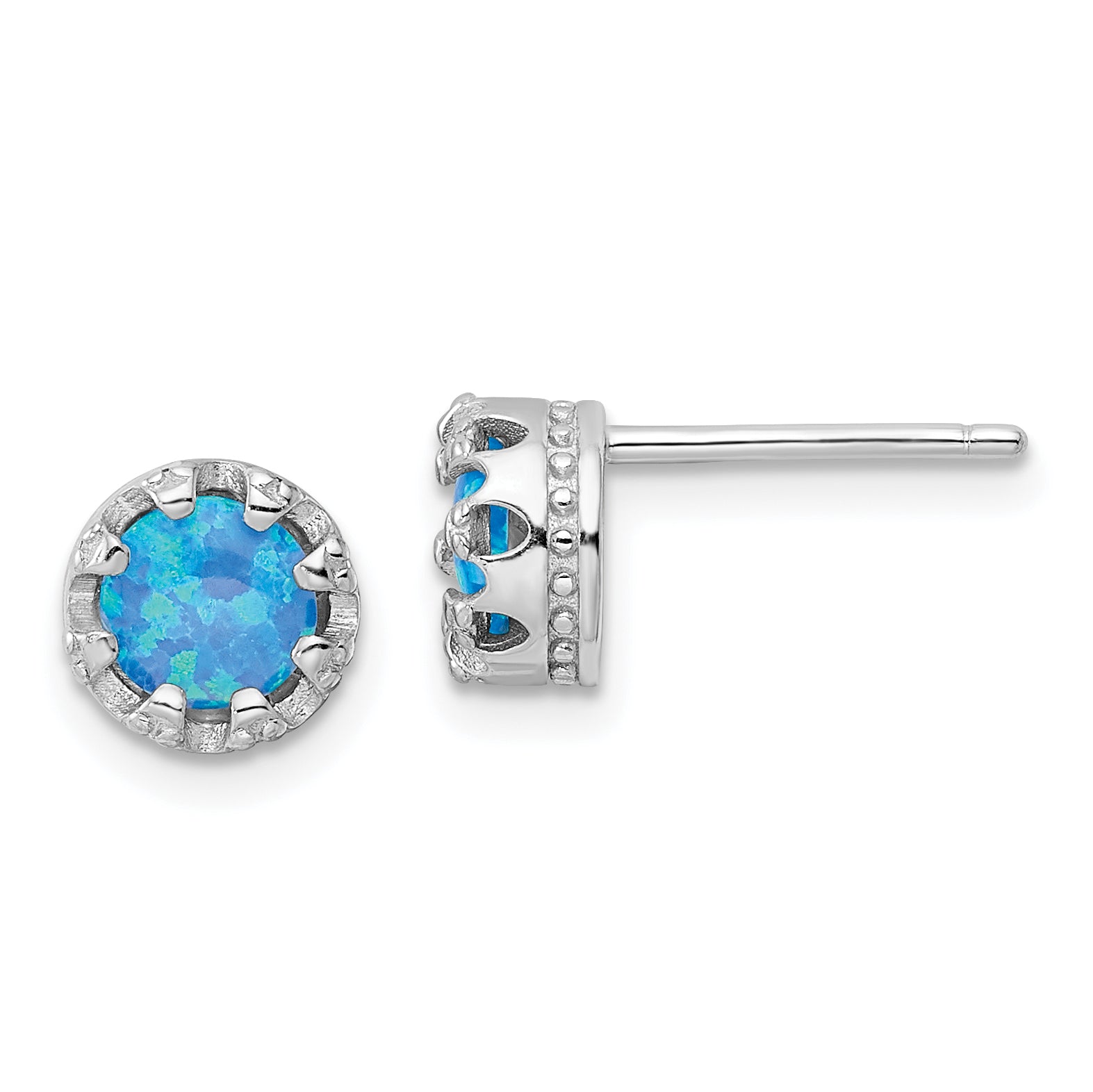 Sterlingsilber Rhodiniert Poliert Blau Erzeugt Opal Ohrstecker
