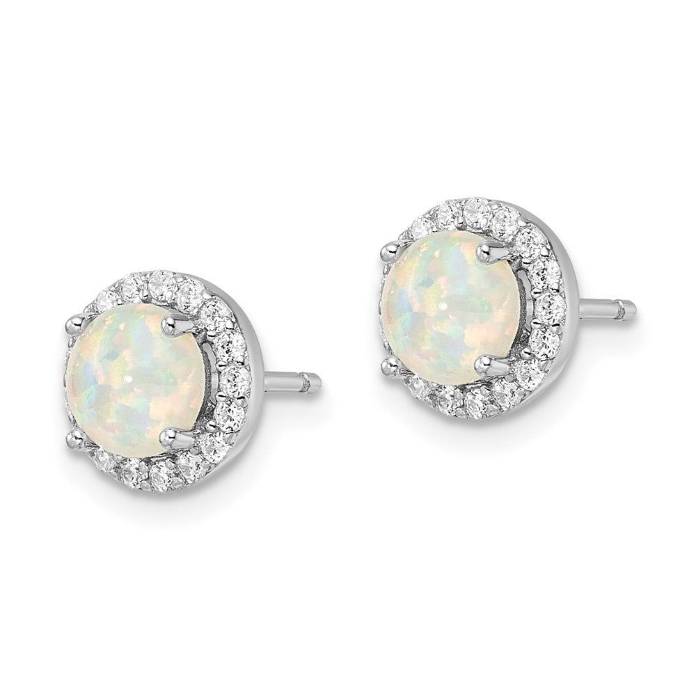 Sterlingsilber Rhodiniert Poliert Erzeugt Opal/cz Rund Heiligenschein Ohrstecker