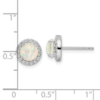Sterlingsilber Rhodiniert Poliert Erzeugt Opal/cz Rund Heiligenschein Ohrstecker