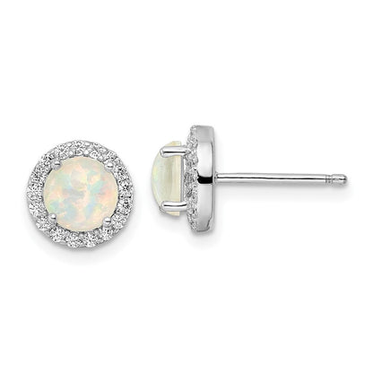 Sterlingsilber Rhodiniert Poliert Erzeugt Opal/cz Rund Heiligenschein Ohrstecker