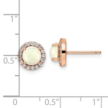 Sterlingsilber Roséfarben Poliert Erzeugt Opal & Zirkonia Heiligenschein Ohrstecker
