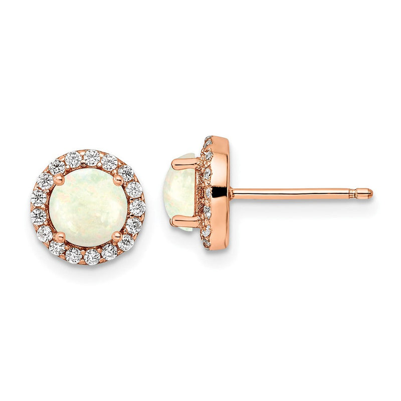 Sterlingsilber Roséfarben Poliert Erzeugt Opal & Zirkonia Heiligenschein Ohrstecker