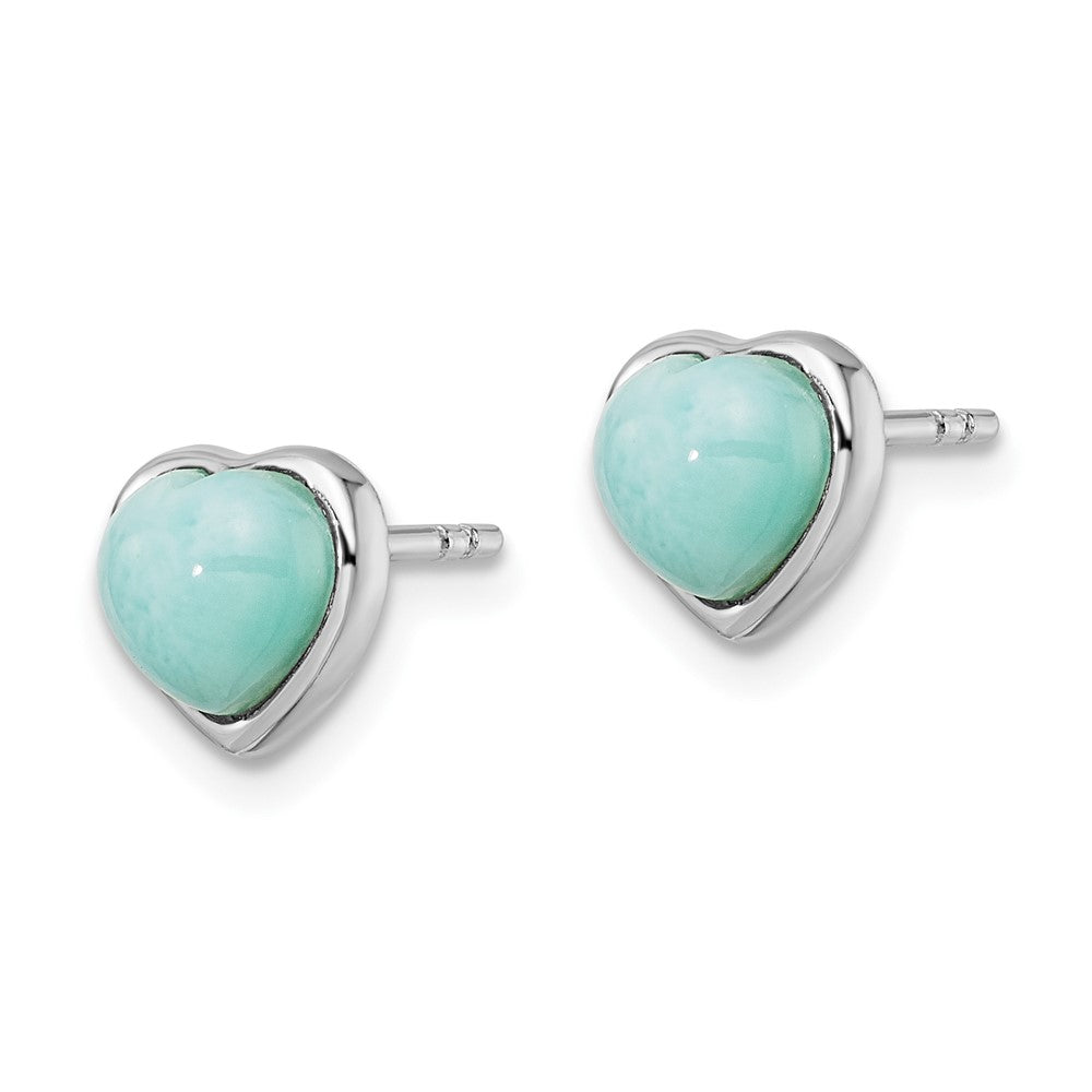 Sterlingsilber Rhodiniert Poliert Larimar Herz Ohrstecker