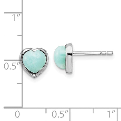 Sterlingsilber Rhodiniert Poliert Larimar Herz Ohrstecker