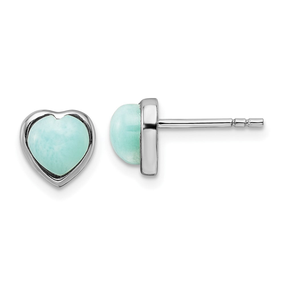 Sterlingsilber Rhodiniert Poliert Larimar Herz Ohrstecker