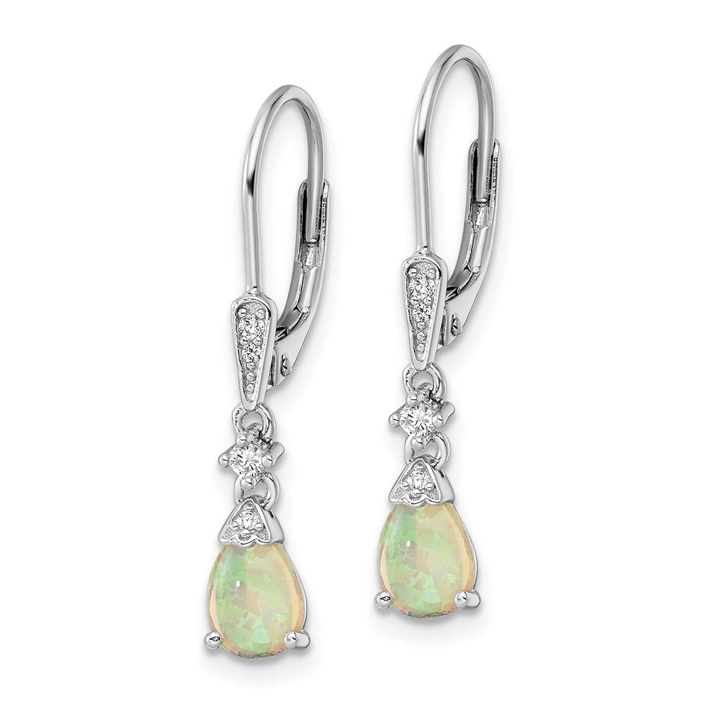Sterlingsilber Rhodiniert Zirkonia & Erzeugt Opal Tropfen Ohrhänger mit Brisur