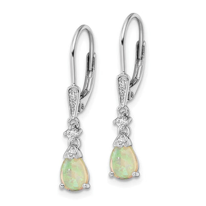 Sterlingsilber Rhodiniert Zirkonia & Erzeugt Opal Tropfen Ohrhänger mit Brisur