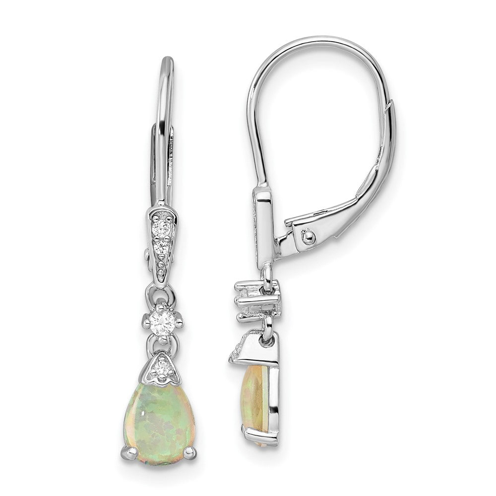 Sterlingsilber Rhodiniert Zirkonia & Erzeugt Opal Tropfen Ohrhänger mit Brisur