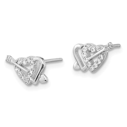 Sterlingsilber Rhodiniert Zirkonia Doppelt Herz und Pfeil Ohrstecker