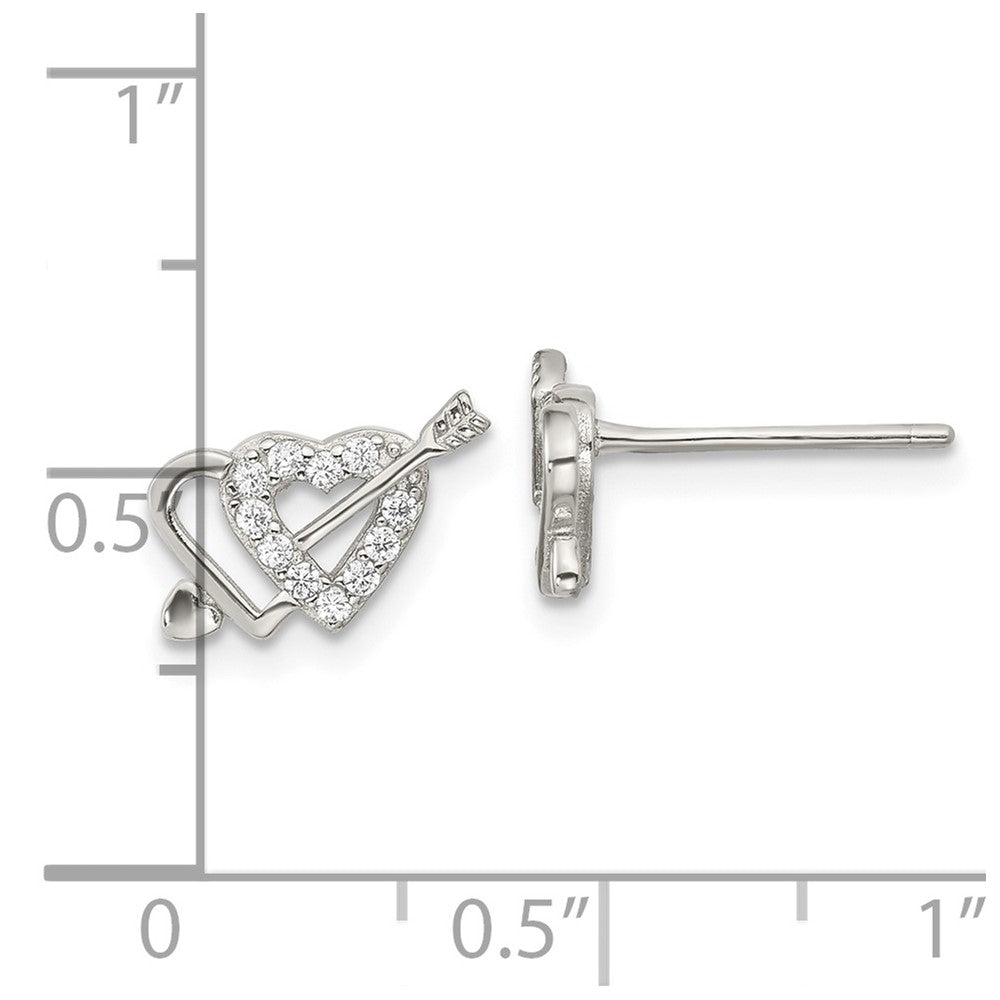 Sterlingsilber Rhodiniert Zirkonia Doppelt Herz und Pfeil Ohrstecker