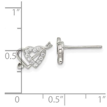 Sterlingsilber Rhodiniert Zirkonia Doppelt Herz und Pfeil Ohrstecker