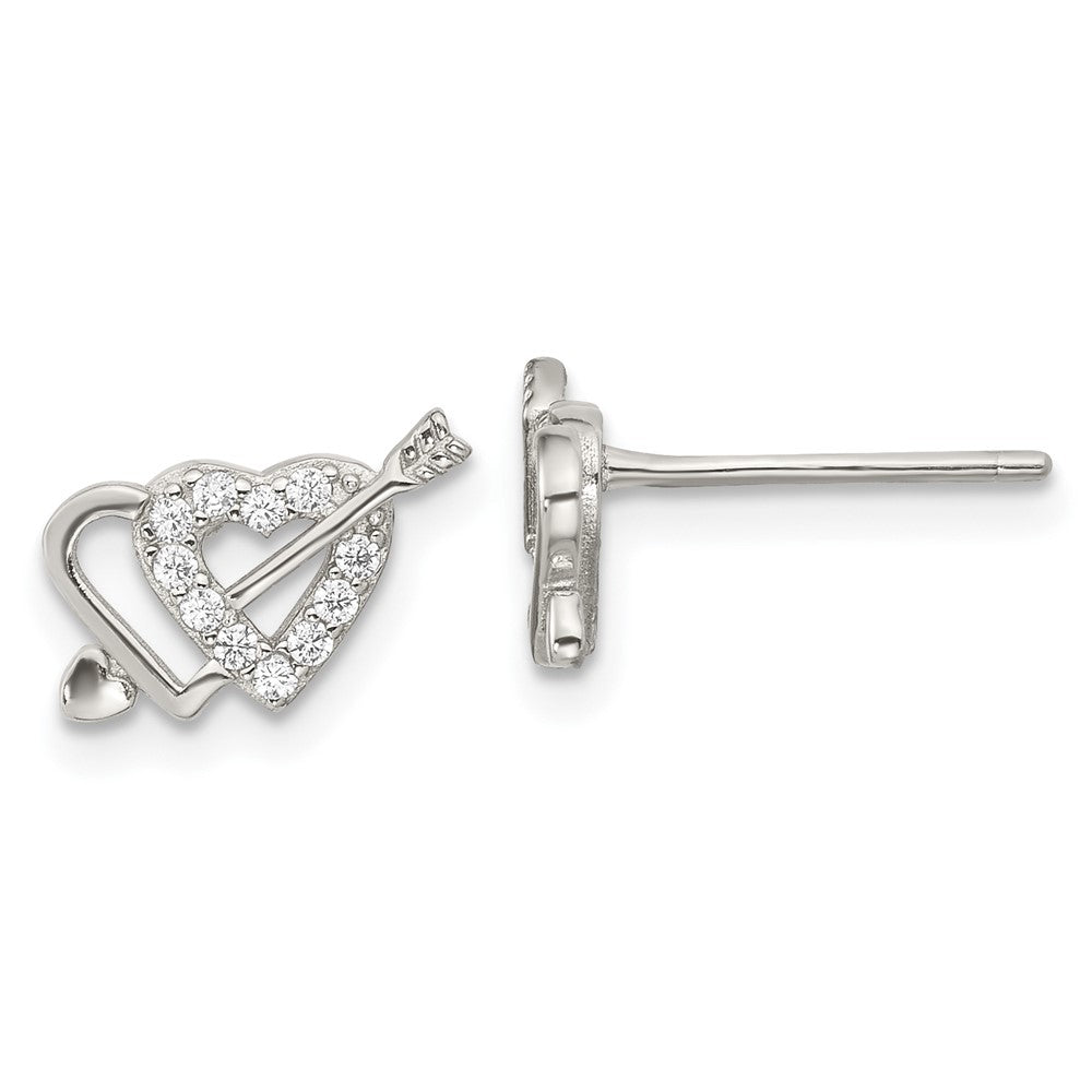 Sterlingsilber Rhodiniert Zirkonia Doppelt Herz und Pfeil Ohrstecker