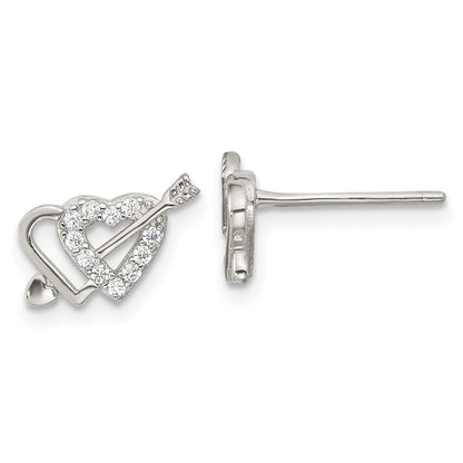 Sterlingsilber Rhodiniert Zirkonia Doppelt Herz und Pfeil Ohrstecker