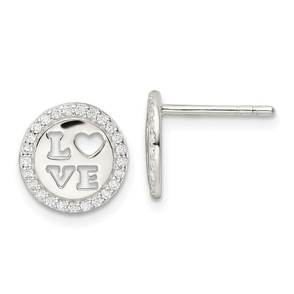Sterlingsilber Poliert Zirkonia Liebe Ohrstecker