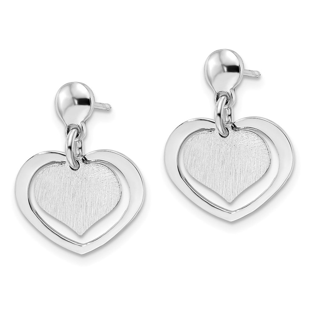 Sterlingsilber Rhodiniert Satiniert Herz in Hängend Ohrstecker