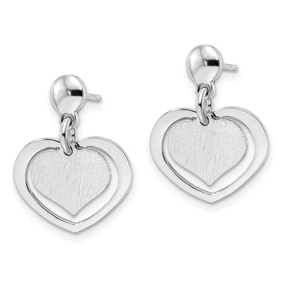 Sterlingsilber Rhodiniert Satiniert Herz in Hängend Ohrstecker