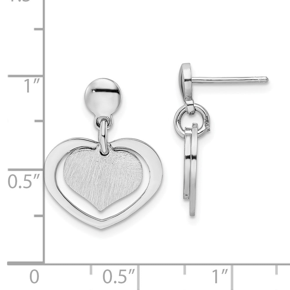 Sterlingsilber Rhodiniert Satiniert Herz in Hängend Ohrstecker