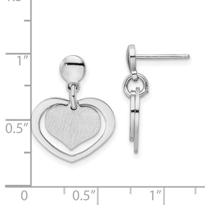 Sterlingsilber Rhodiniert Satiniert Herz in Hängend Ohrstecker