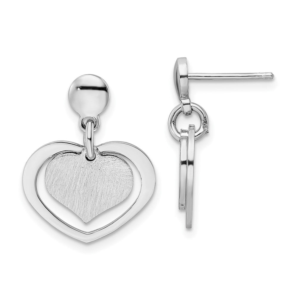 Sterlingsilber Rhodiniert Satiniert Herz in Hängend Ohrstecker